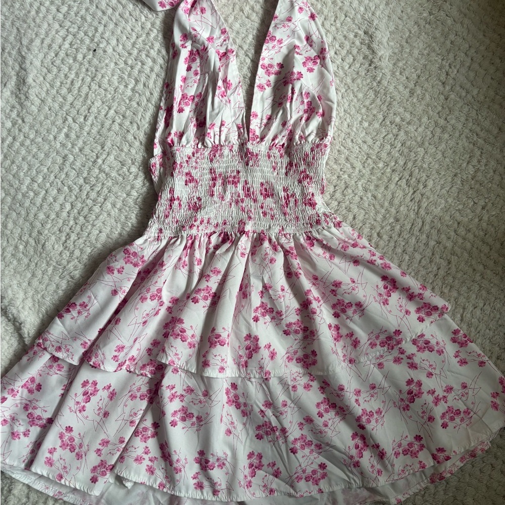 Floral Pink and White Halter Dress
